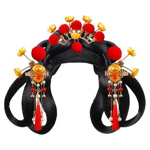 儿童假发饰品组合古装新年毛球发夹发冠cos小财神妆造全套头饰