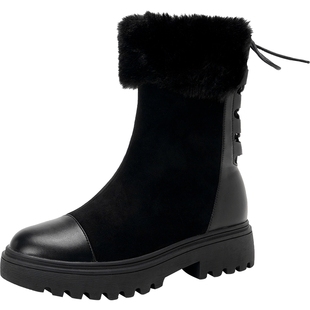 艾斯臣中筒雪地靴女新款冬季百搭加绒加厚棉鞋时尚马丁靴雪地鞋