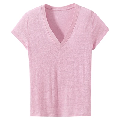 【2件8折】 1OO%亚麻竹节纱 简约V领圆领短袖T恤上衣女