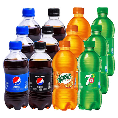 百事可乐美年达七喜汽水小瓶装饮料饮品300ml*24瓶整箱无糖碳酸