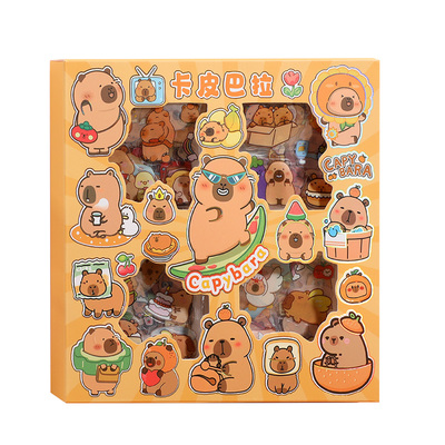 可爱水豚手账贴纸100张卡皮巴拉贴纸儿童女可爱装饰画咕卡贴玩具