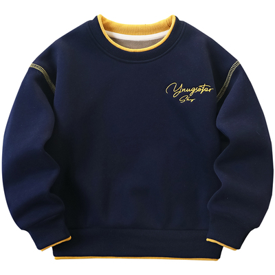 男童加厚一体密密绒撞色保暖卫衣