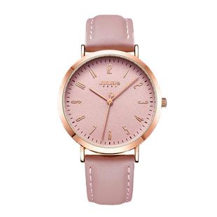 聚利时粉色手表女士大气韩版简约时尚潮流皮带石英大表盘数字女表