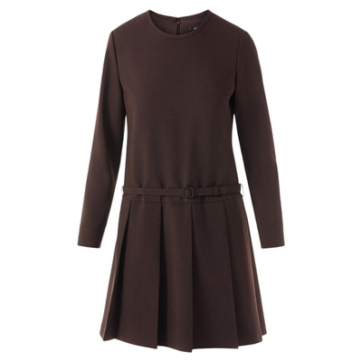 朗姿欧洲EiLEEN ELITEE经典长袖圆领压褶连衣裙女2025秋季新款