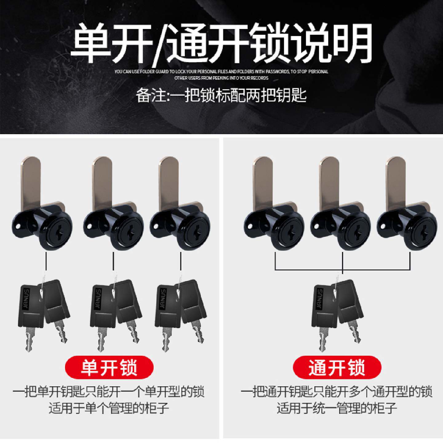 A双开柜门锁柜子锁家用对开橱柜锁转舌锁铁皮柜锁文件柜锁芯通用