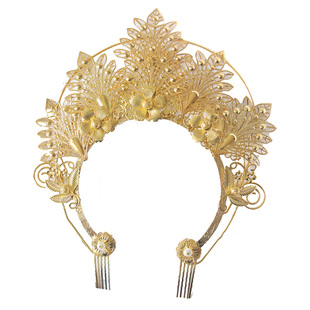 古风凤尾圣母光环光圈凤凰发冠发簪汉服发饰敦煌飞天头饰凤飞金环