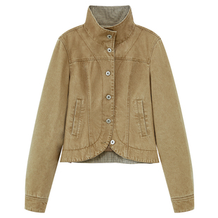 出逃赤岗西 全棉水洗廓形正肩短款外套女春秋季修身收腰夹克上衣