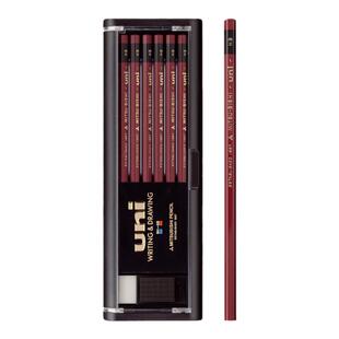 日本UNI三菱铅笔素描铅笔金装铅笔2B原木杆初学者书写绘画考试专用铅笔设计专用12支套装笔官方旗舰店