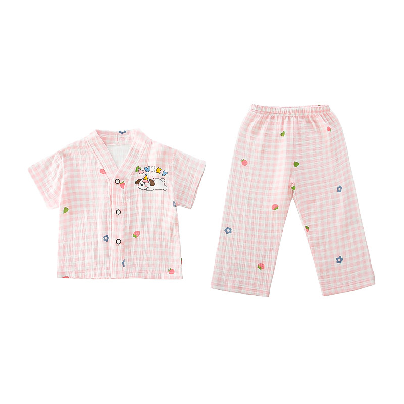 女童睡衣夏季短袖薄款纯棉纱布儿童家居服中小童女孩宝宝空调套装