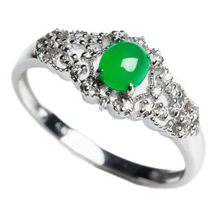 缅甸天然翡翠A货阳绿冰种女款18K镶嵌戒指时尚蛋面冰绿戒面玉戒