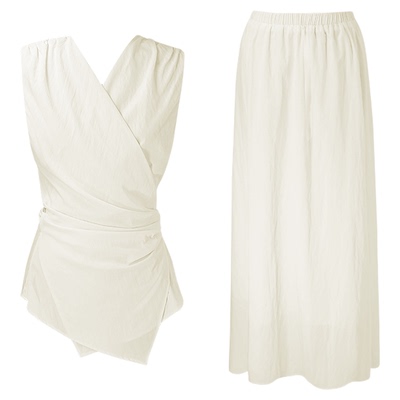 棉质简约无袖套装连衣裙