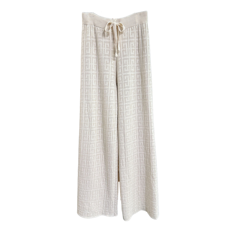 D牌气质范！提花水貂绒羊毛松紧腰针织直筒裤女    M747112~JS