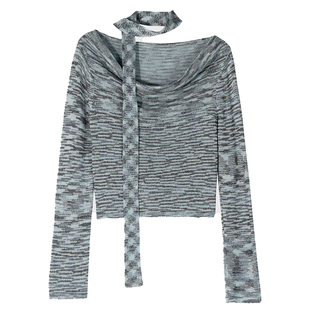 Missonep蝉【如沐风】简约配色系配围脖针织衫长袖上衣女秋季新款