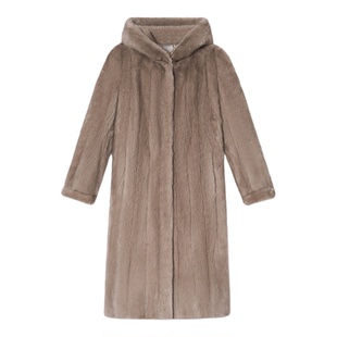 诗篇专选简约带帽水貂皮草连帽貂皮大衣女2025冬款