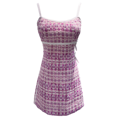 熊熊屋【芭比小香】甜美 粗花呢吊带蝴蝶结香风迷你连衣裙