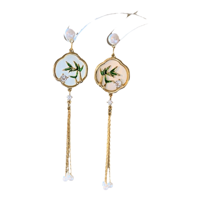 古里雅新中式翠竹流苏耳环高级感