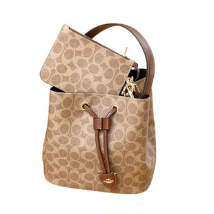 法国仓撤柜正品真皮水桶包2025新款老花手提包大容量斜挎单肩女包