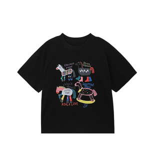 布丁哈鲁夏装童装女童洋气上衣2026夏季新款儿童韩系印花百搭T恤