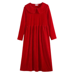 大码孕妇内搭打底丝绒连衣裙冬装加厚孕妇冬季红色连衣裙修身长款