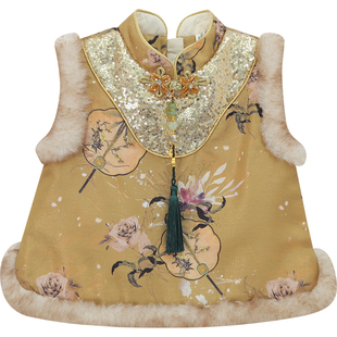 女童马面裙套装冬装2025新款洋气儿童新中式唐装马甲小女孩拜年服