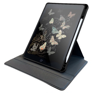 适用于360旋转保护套iPad2022防弯亚克力air5保护壳10代黑色蝴蝶苹果11平板10.2带笔槽Pro12.9寸mini4/5防摔
