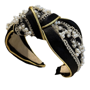 发箍女款高颅顶韩国高端重工珍珠蕾丝打结头箍宽边发捆发卡头饰