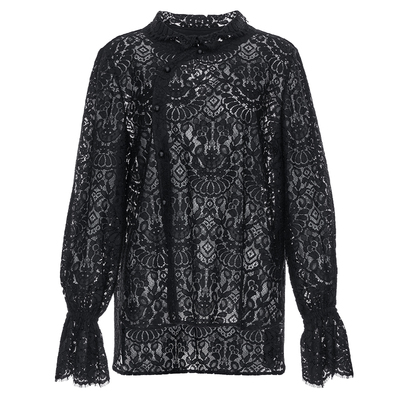 新中式蕾丝衬衫职业黑色长袖上衣