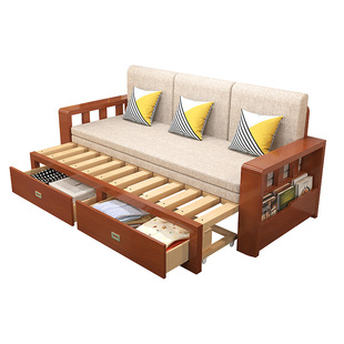 实木沙发床可折叠小户型客厅两用新款多功能1. 5米沙发储物伸缩床