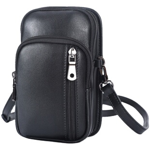 男士高端真皮肩带多隔层小挎包迷你手机包头层牛皮竖款单肩斜挎包