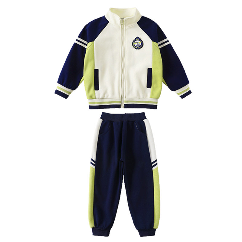 绿色春秋款校服班服运动短袖三件套幼儿园园服全棉套装学院风新款