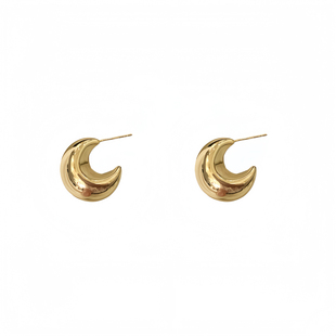 「旺角街道」法式复古时髦简约设计高级纯银金属光面C形耳环/耳夹