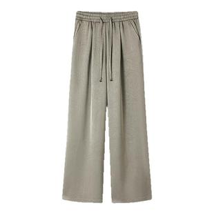 HLA/海澜之家中式休闲裤25春夏新款雪纺花纹直筒黑色吊坠裤子女装