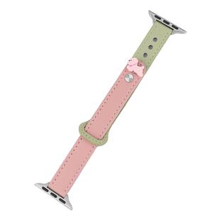 【头层牛皮】适用于applewatchs11苹果新款iwatchs9创意8手表表带SE拼色Ultra3春夏粉小狗双钉扣真皮质女小米