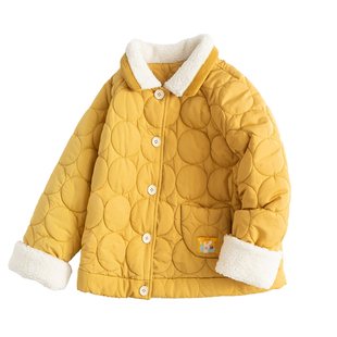 viciusss女童棉服2025新款秋冬姜黄色棉衣儿童夹棉轻薄小棉袄外套