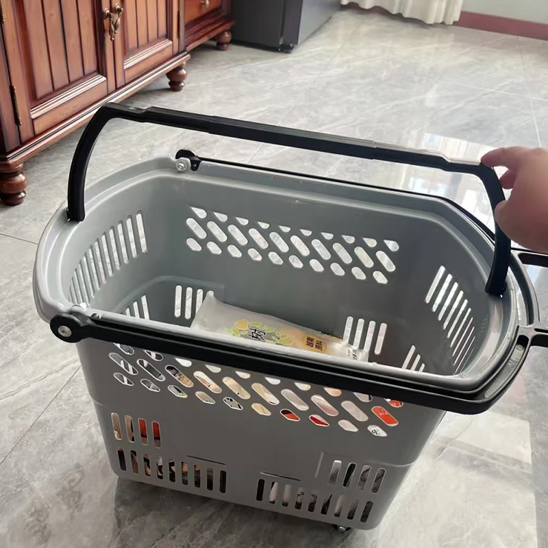 超市购物篮折叠拉杆带轮滑Z塑料篮手提篮便利店筐子买菜篮加厚篮