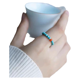 楚灵松石原矿天然绿松石女款戒指指圈指环戒圈戒子情侣闺蜜礼物