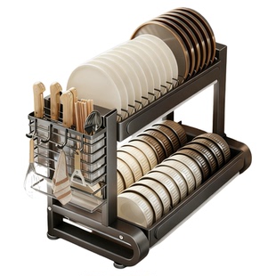 不锈钢碗碟收纳架厨房置物架台面多功能放碗盘子餐具家用沥水架盒