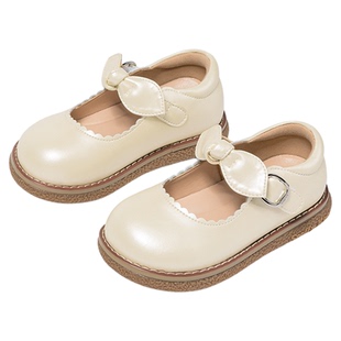 斯纳菲女童皮鞋白色开学春秋辛苦2026儿童蝴蝶结软底女孩宝宝单鞋
