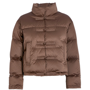 qs秸熙羽绒服90鸭绒复古短款立领短款面包服美拉德咖色保暖外套潮