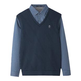 HLA/海澜之家加绒长袖假两件针织衫25秋冬新远红外保暖双领上衣男