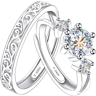 999纯银求婚戒指女男999足银情侣对戒钻戒结婚婚戒订婚情侣款一对