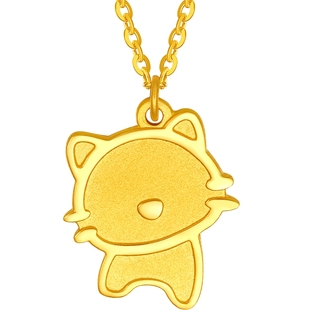 周六福黄金计价5G足金链坠纳福迎祥黄金猫项链新年礼物