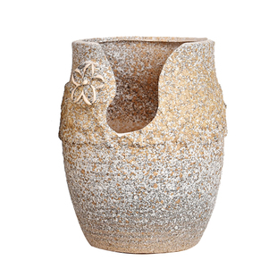 手工粗陶瓷高切口多肉小老庄花盆多肉植物磨砂陶罐缺破口创意个性