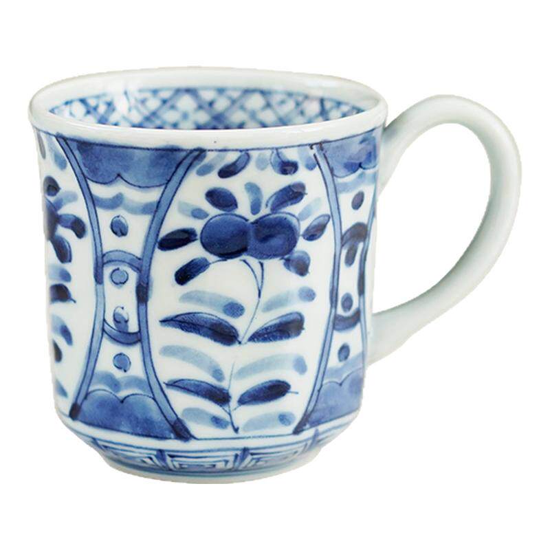 日本进口光峰日式青花瓷美浓烧唐草纹釉下彩陶瓷茶杯马克杯子礼盒
