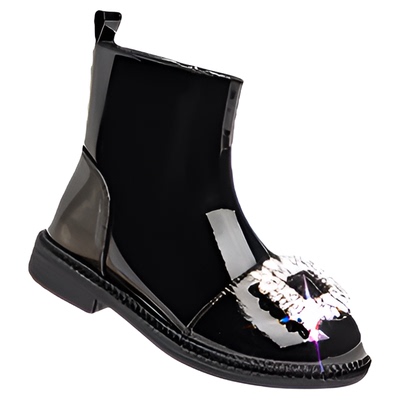 斯纳菲女童靴子光面黑色儿童短靴