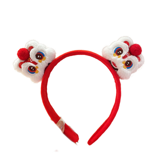 毛绒醒狮发箍女款儿童2025年过年红色头箍新年中国风头饰新春发饰