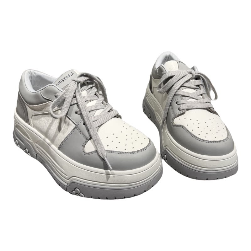欧洲站真皮厚底系带圆头松糕女鞋