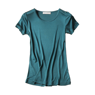 圆领短袖简约真丝女修身针织t恤