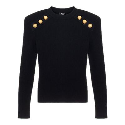 BALMAIN 春夏新款女士黑色百搭圆领休闲毛衣 银泰百货精品301574