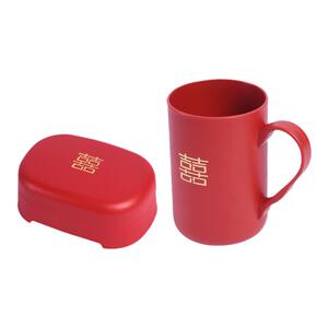 牙刷皂盒漱口杯一对婚礼红色情侣